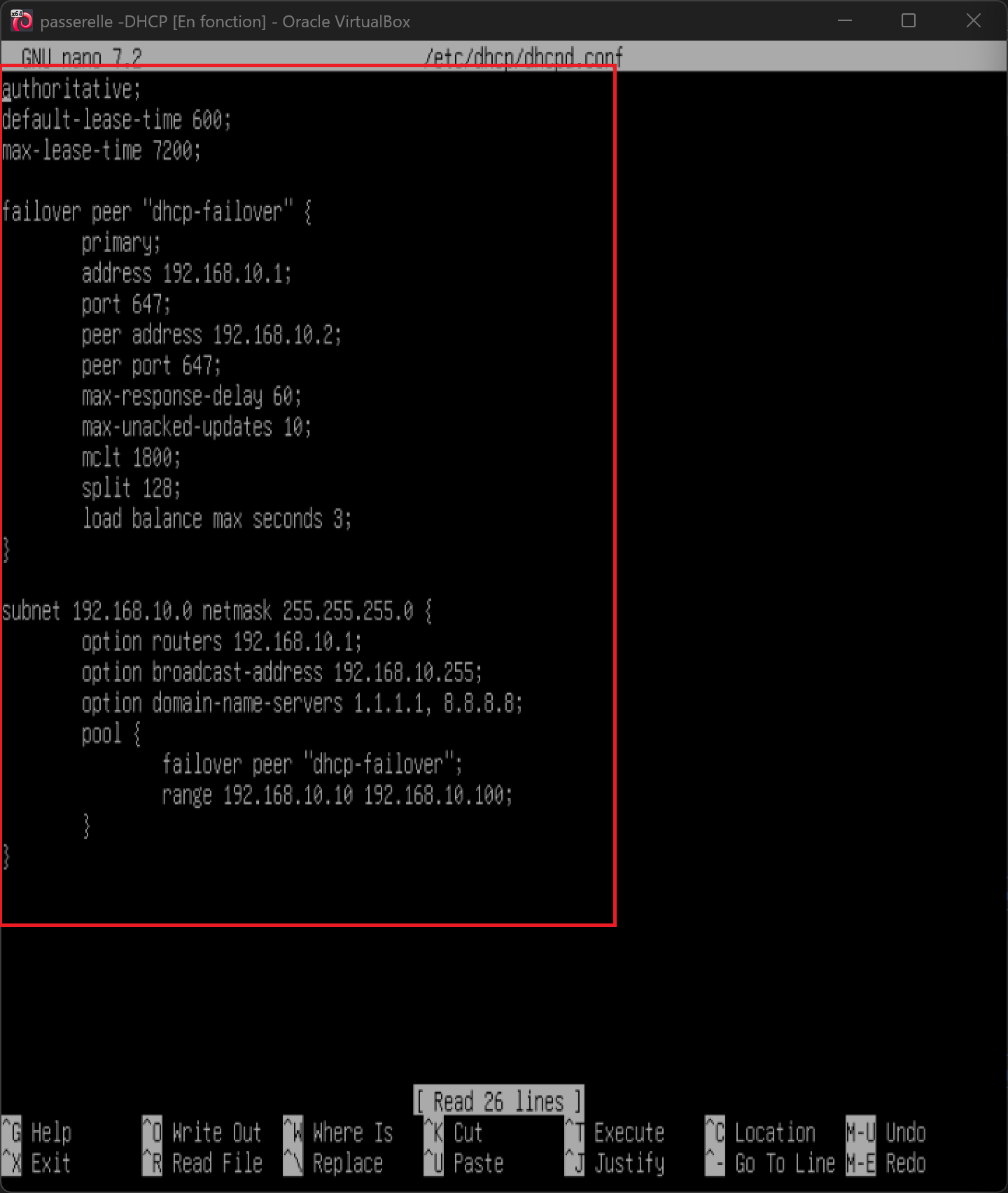 Configuration DHCP de l'originale (serveur primaire)