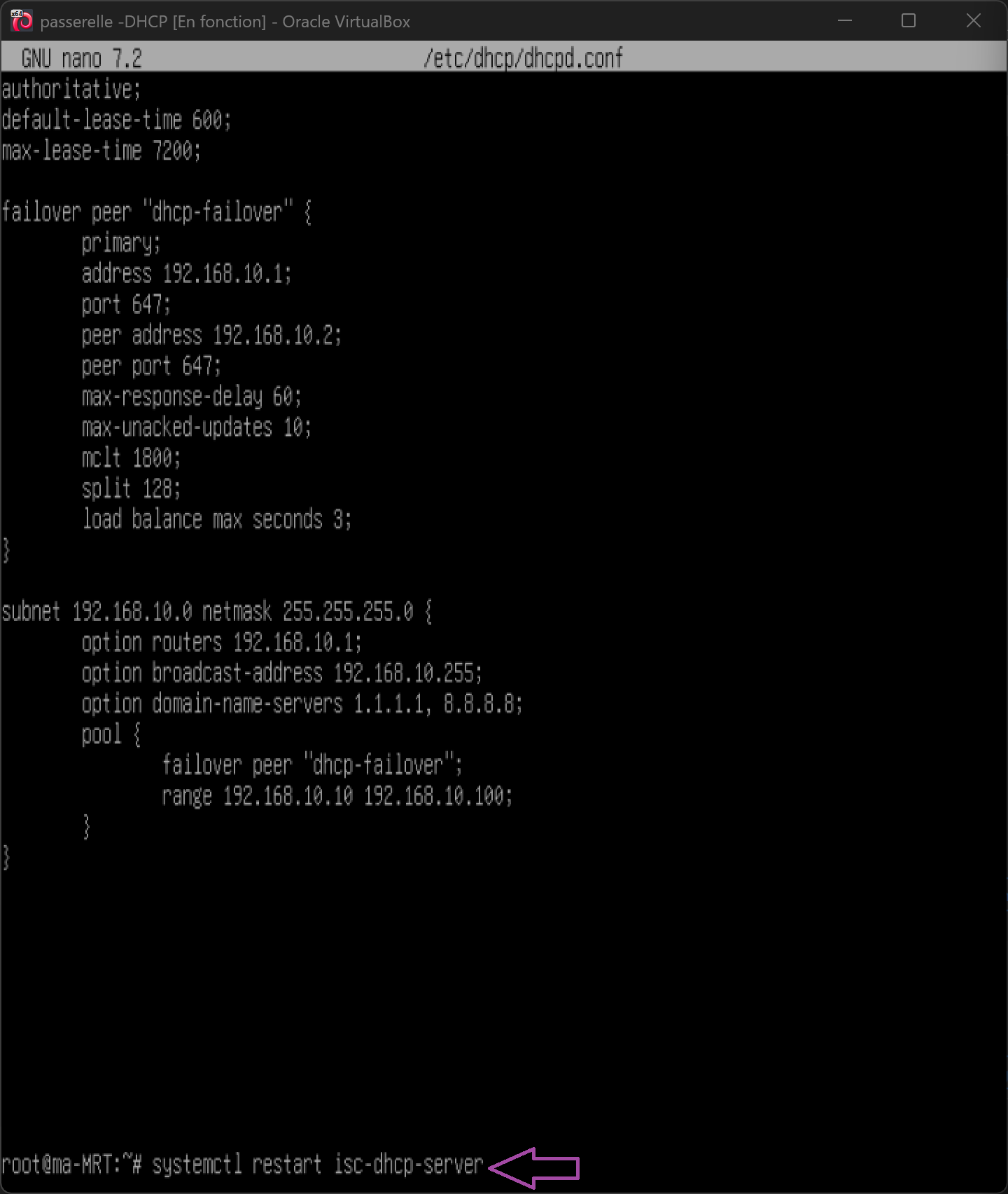 Redémarrer le service DHCP de l'originale