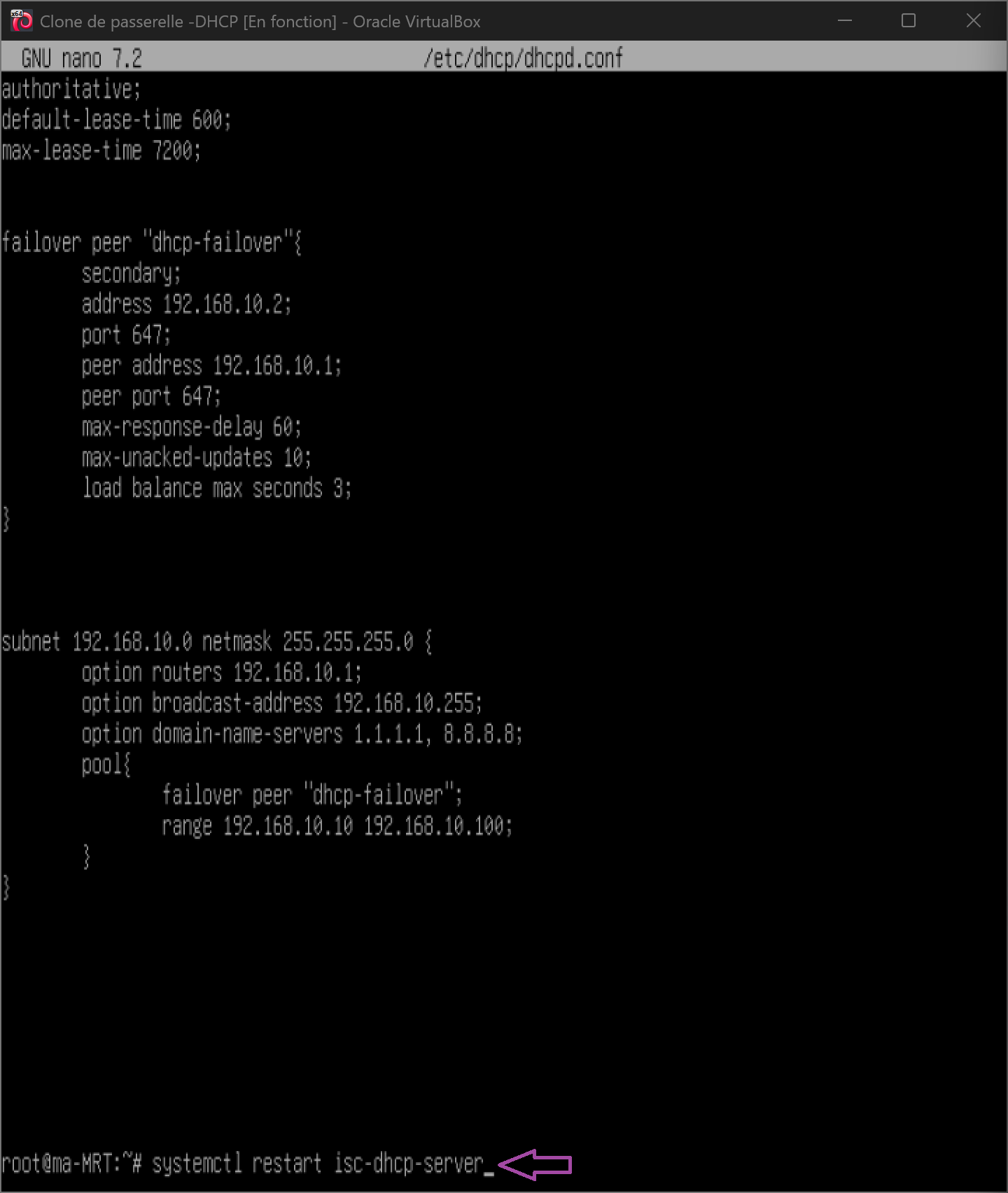 Redémarrer le service DHCP du clone