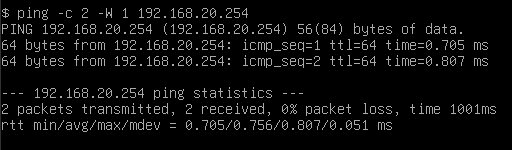 Test de connectivite depuis VM20