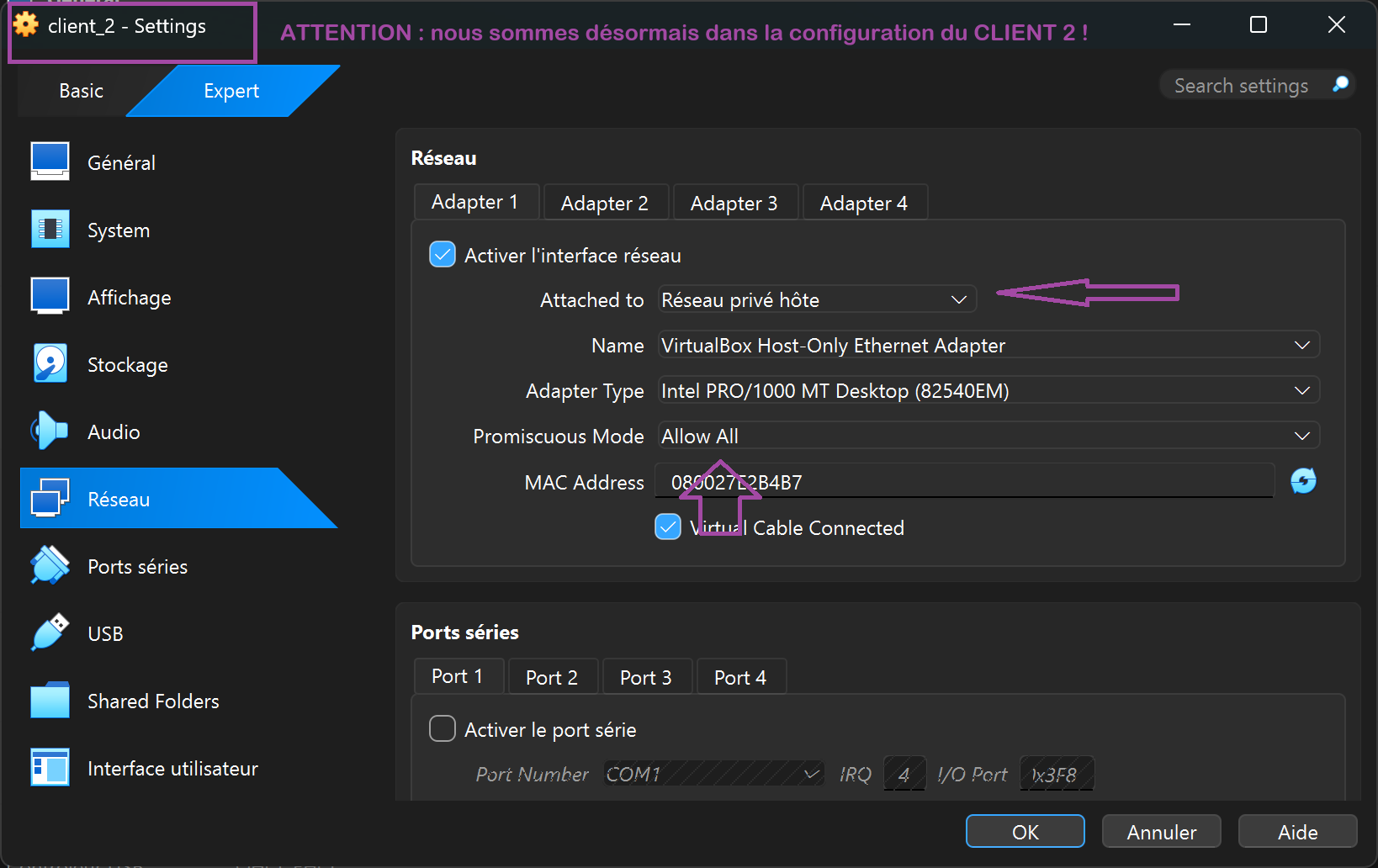 Configuration réseau Client 2