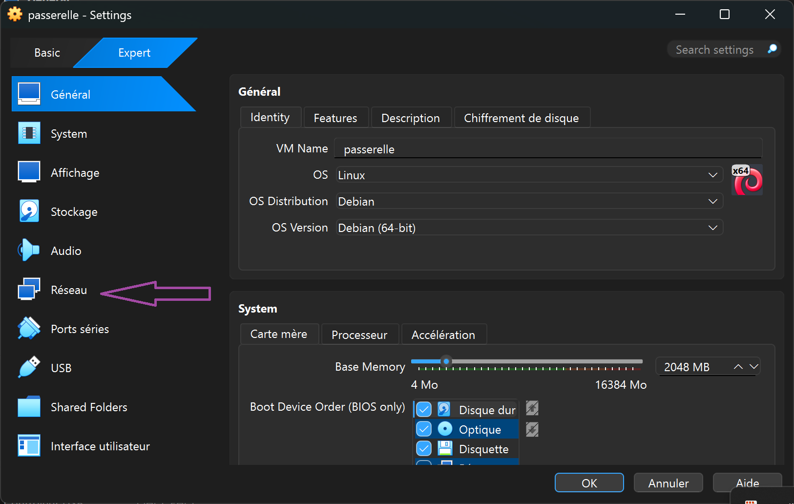 Accéder aux paramètres réseau