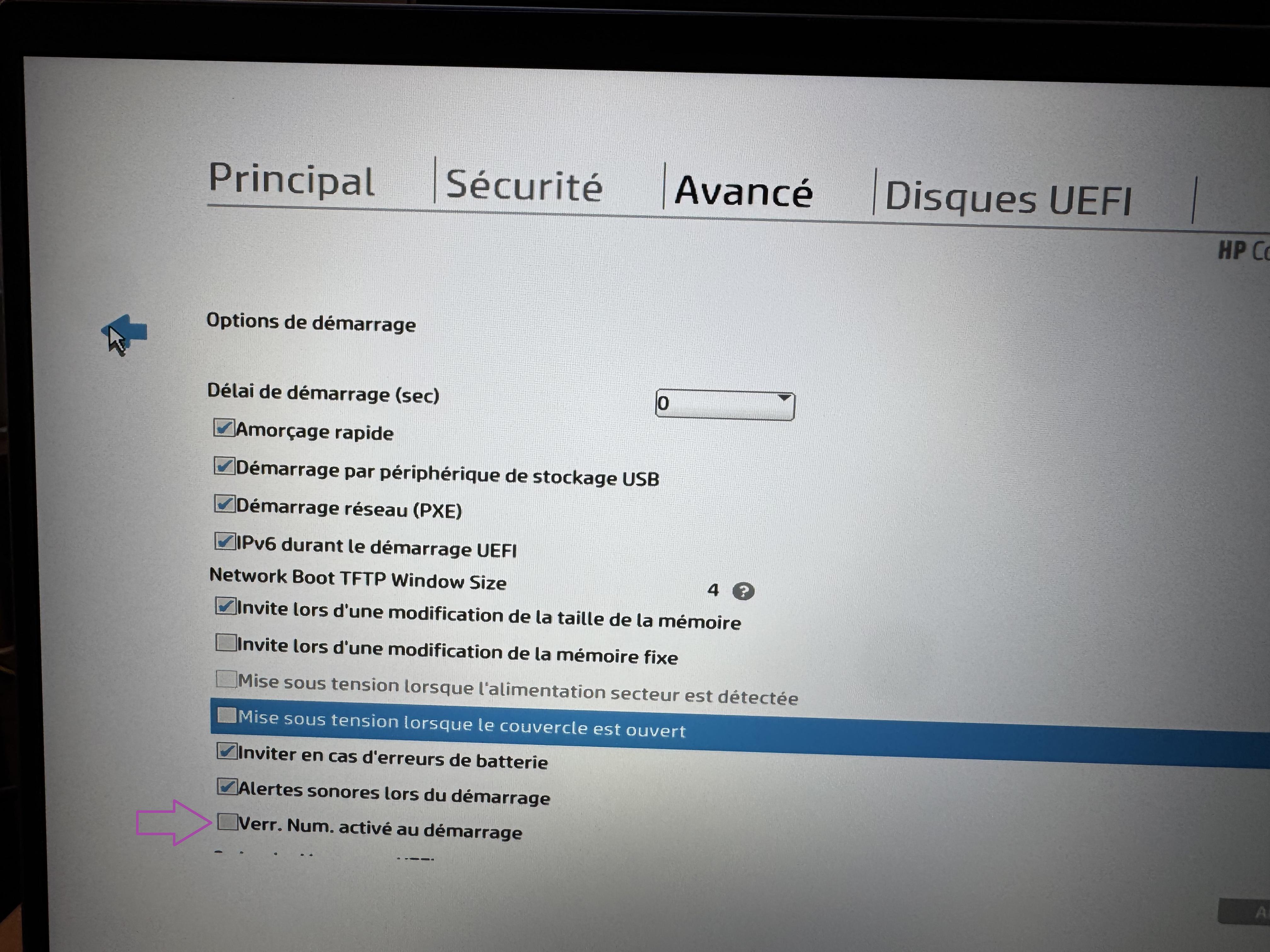 Activation du pave numerique au demarrage dans le BIOS HP
