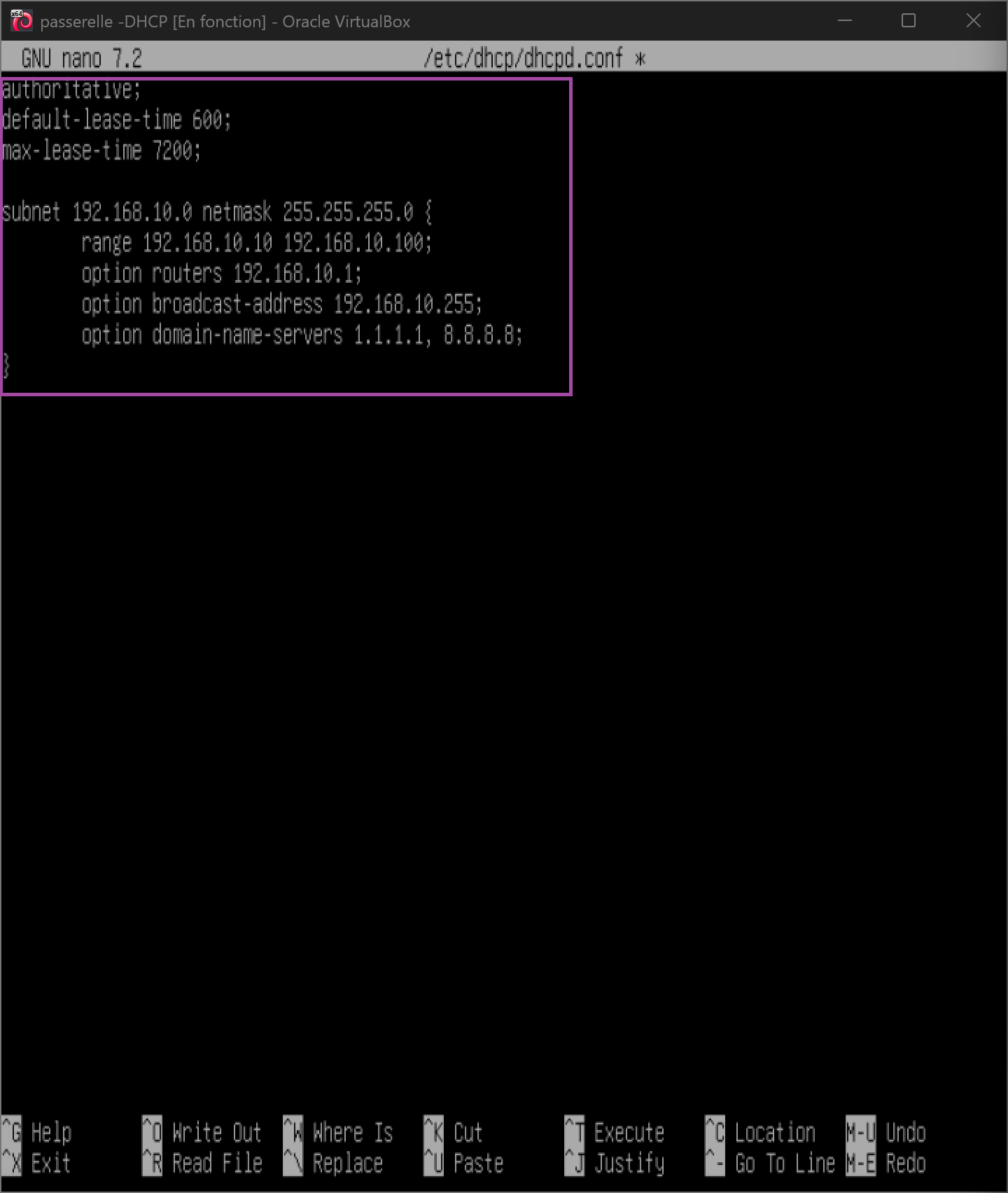 Définition de la plage DHCP
