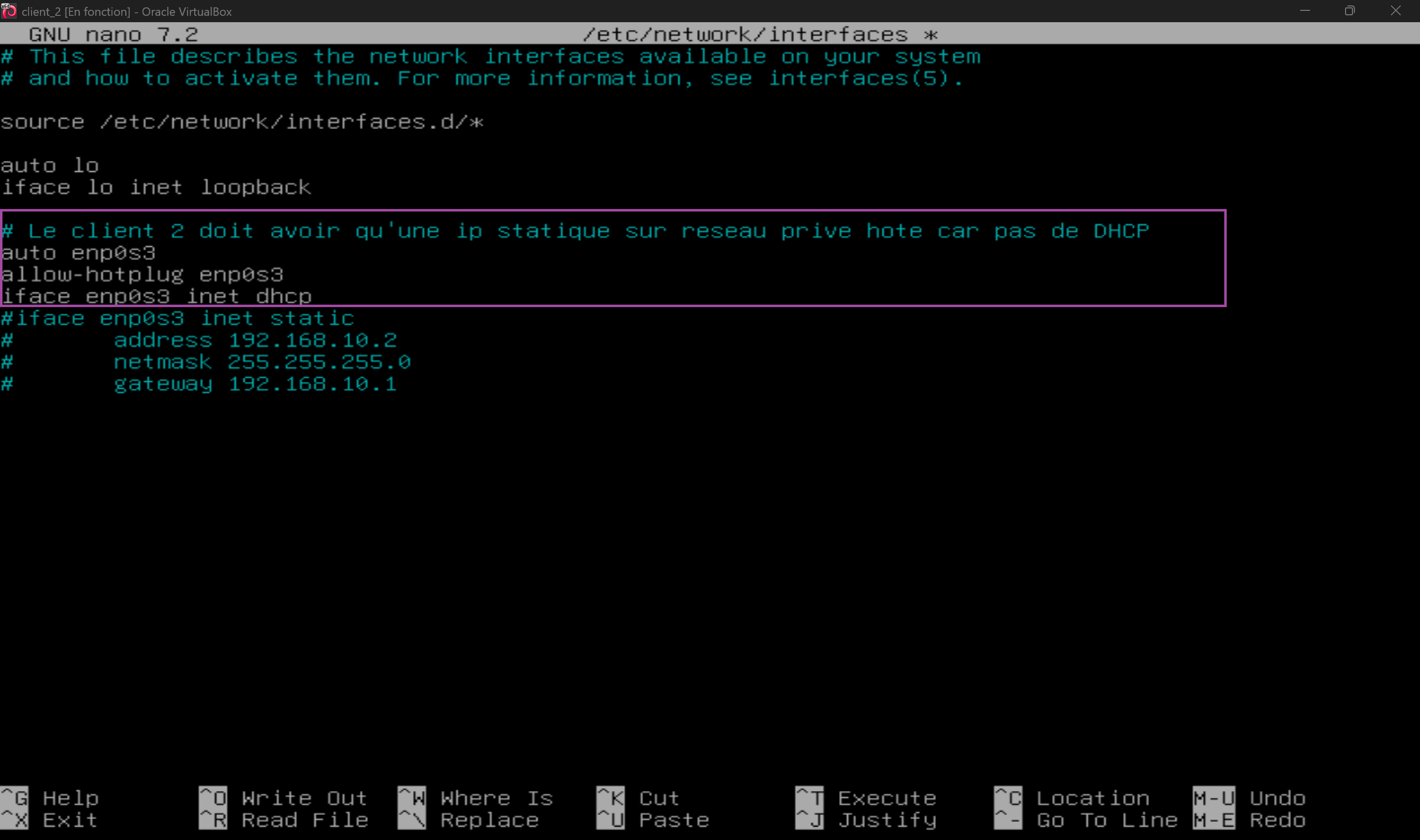 Activation du mode DHCP