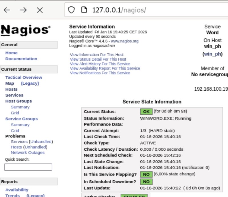 Processus Word surveille dans Nagios