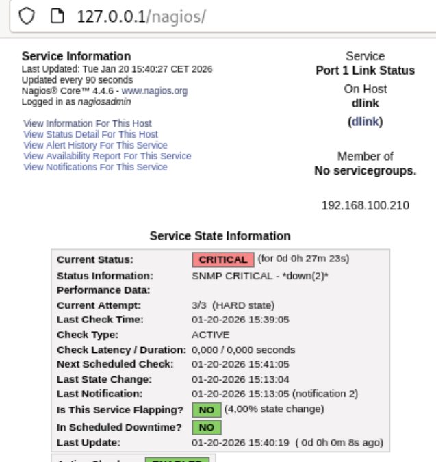 Alerte critique sur un port de switch