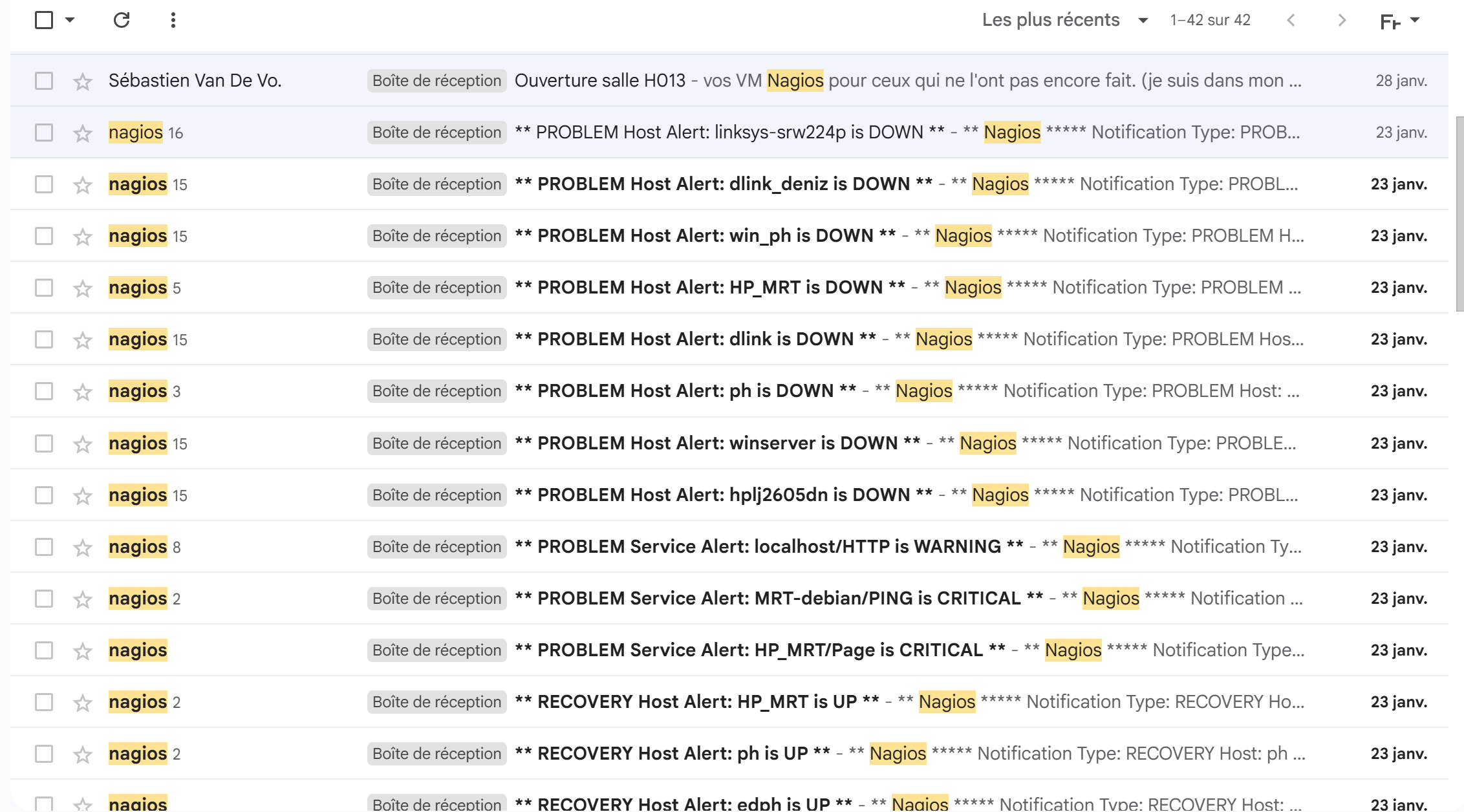 Exemple de notification e-mail issue de Nagios